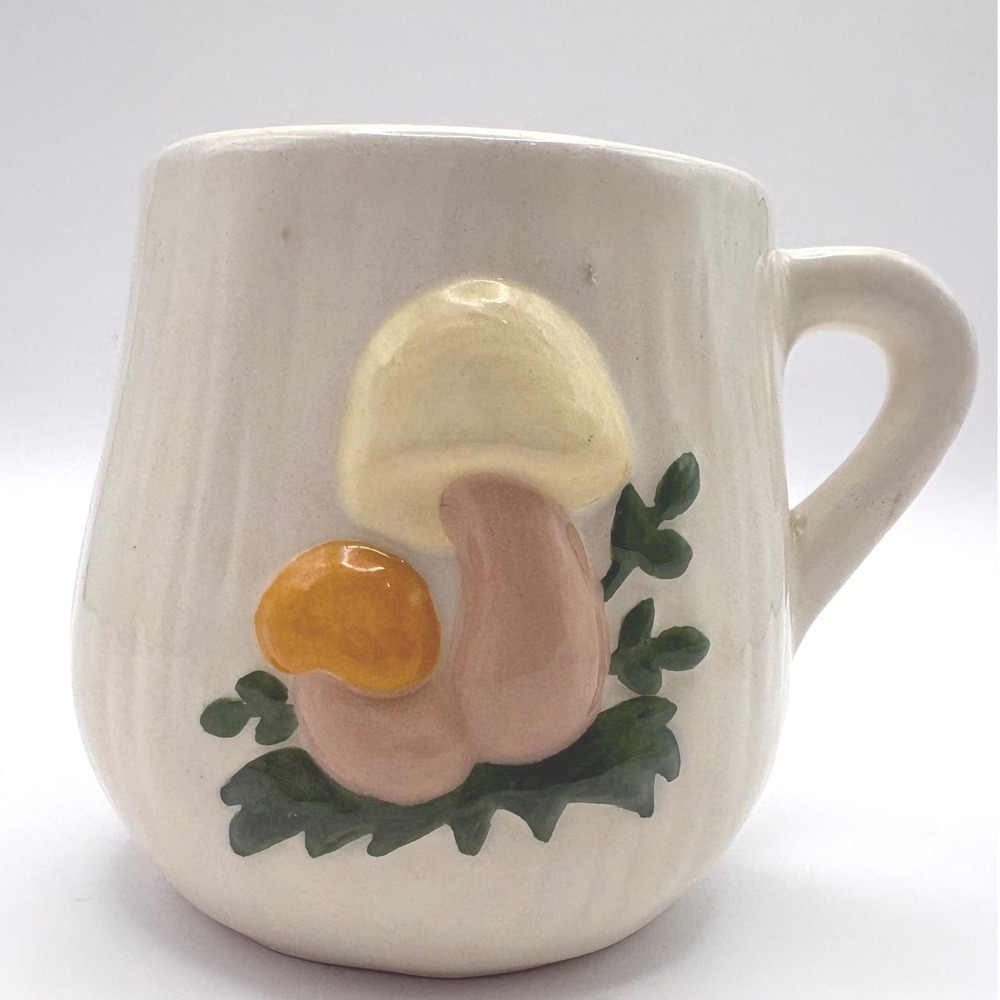 Vtg 1970s Arnels Merry Mushroom Ceramic Mug Hand Painted Personalized Marie